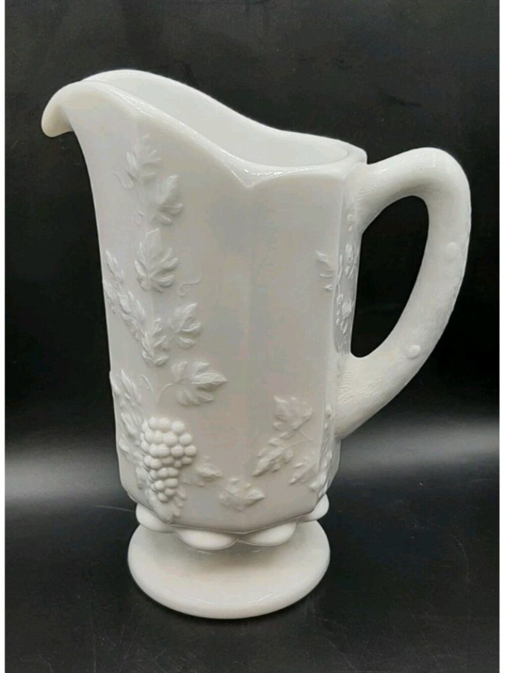 Vintage Westmoreland Paneled Grape White Milk Glass 9 Panel Pitcher W/Pedestal